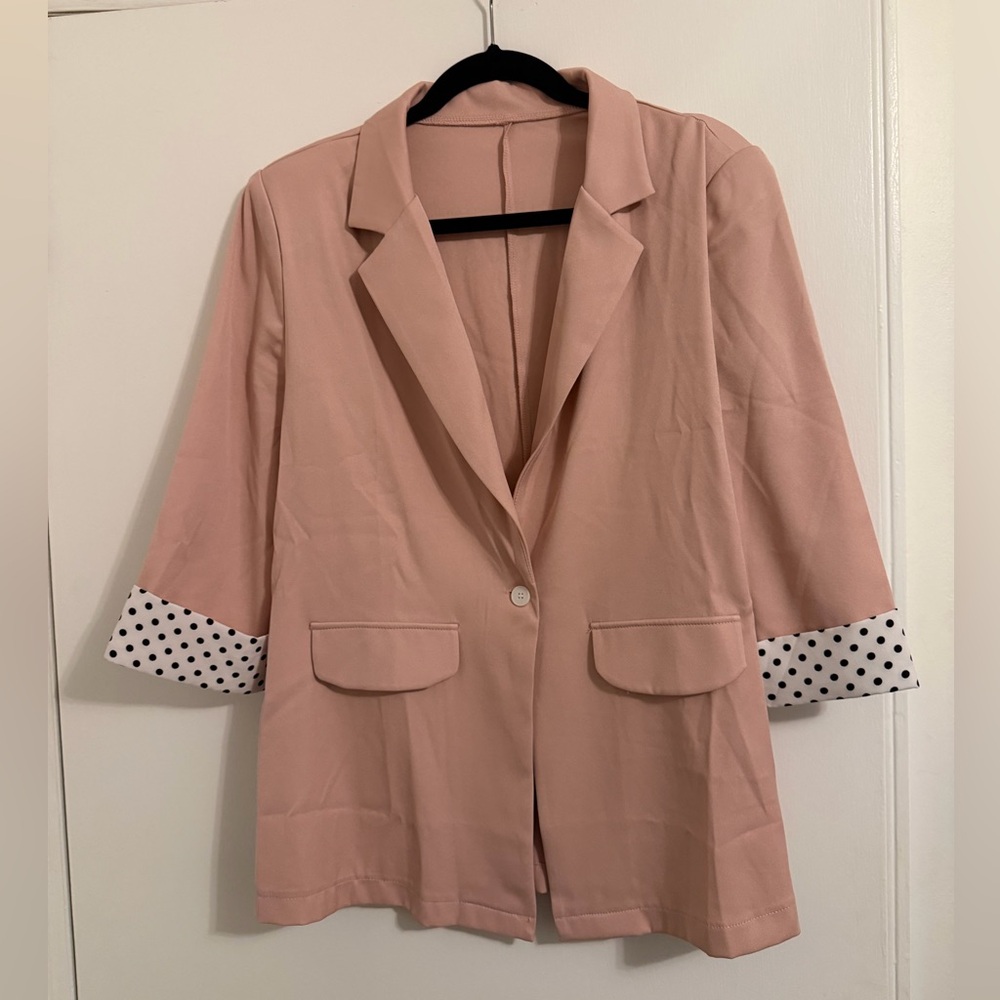 Women's Pink Blazer with Polka Dot Cuffs
